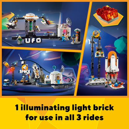 LEGO Creator 3 in 1 Space Roller Coaster, Rebuildable Amusement Park, Build as a Winding Roller Coaster or Drop Tower or Spinning Carousel, with 5 Minifigures, Building Toy Set for Kids Ages 9+, 31142