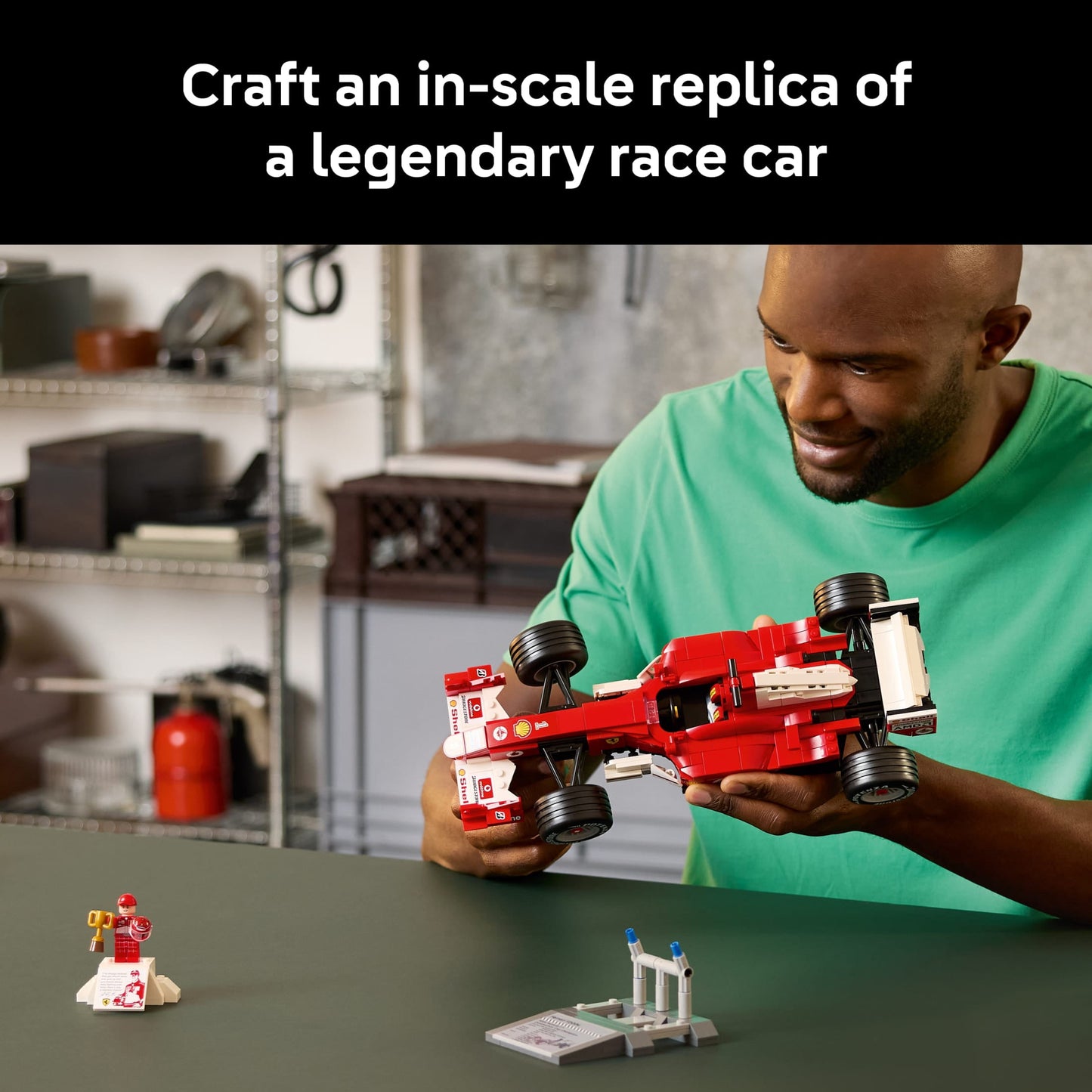 LEGO Icons Ferrari F2004 & Michael Schumacher Building Set for Adults, Ages 18+ - Ferrari F1 Bedroom, Home Office, Desk Decor - Gift Ideas for Men, Women, & Fans - 11375