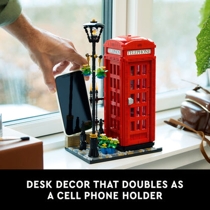LEGO Ideas Red London Telephone Booth and Cell Phone Holder for Build and Display - London Souvenir Gift for Adults - Home or Office Décor - 21347
