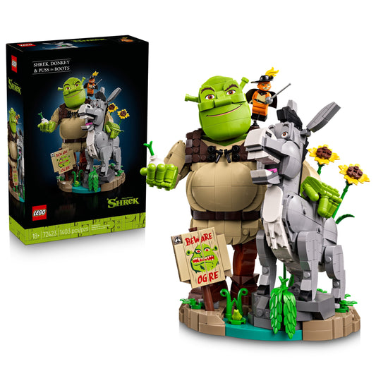 LEGO Shrek: Shrek, Donkey & Puss in Boots - Building Set for Adults, Ages 18+ - Father's Day Gift Idea - Movie Memorabilia for Home Office, Book Shelf Decor - Movie Gift for Women & Men - 72423