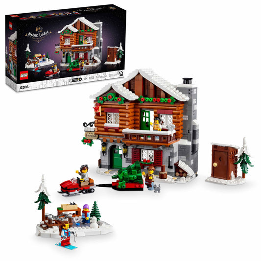 LEGO Icons Alpine Lodge Model Building Set - Collectible DIY Kits for Adults, Ages 18+ - Gift for Holidays - Log Cabin Kit for Winter Activities with Snowmobile and Minifigures - 10325