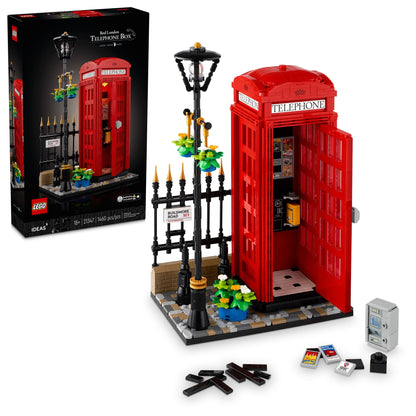 LEGO Ideas Red London Telephone Booth and Cell Phone Holder for Build and Display - London Souvenir Gift for Adults - Home or Office Décor - 21347