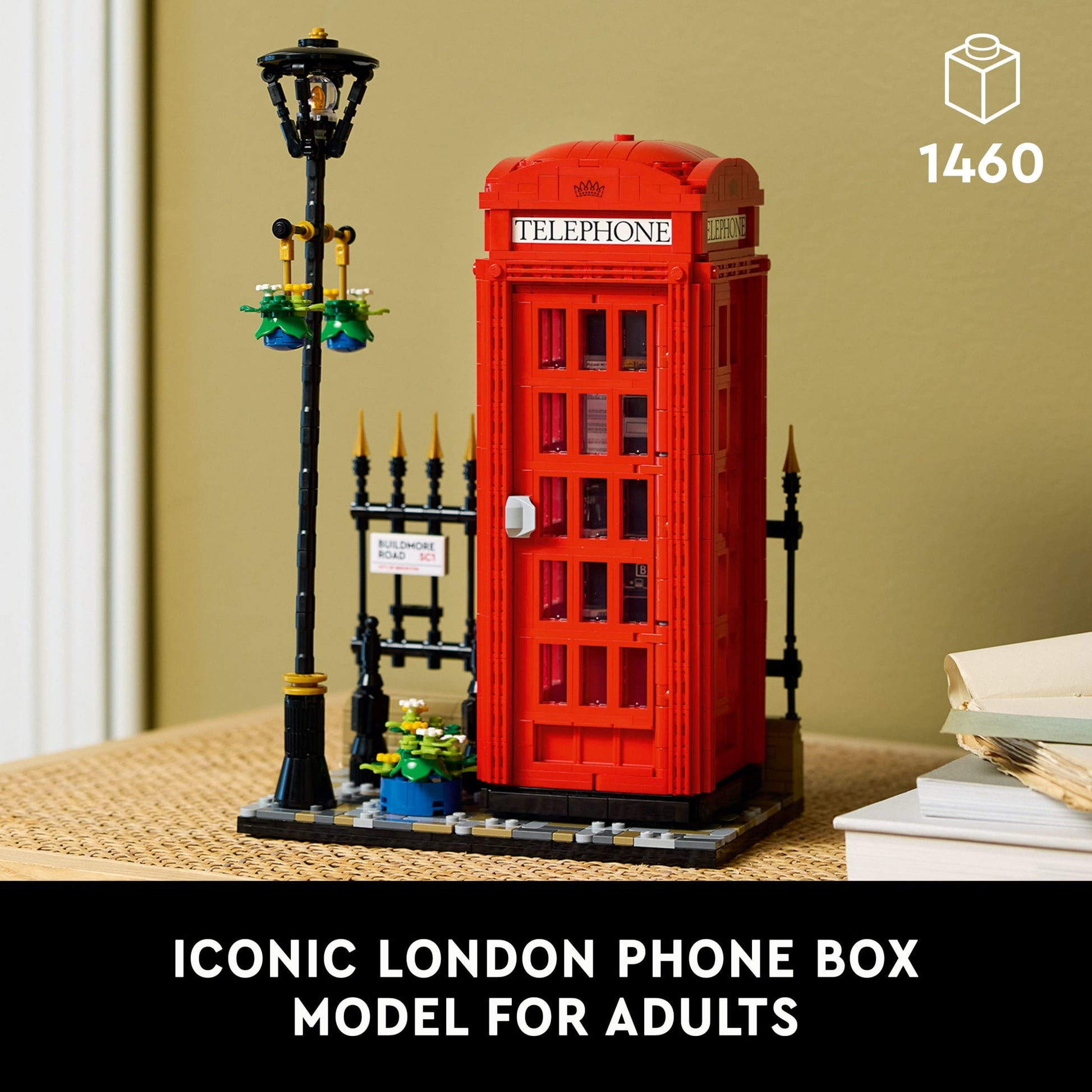 LEGO Ideas Red London Telephone Booth and Cell Phone Holder for Build and Display - London Souvenir Gift for Adults - Home or Office Décor - 21347