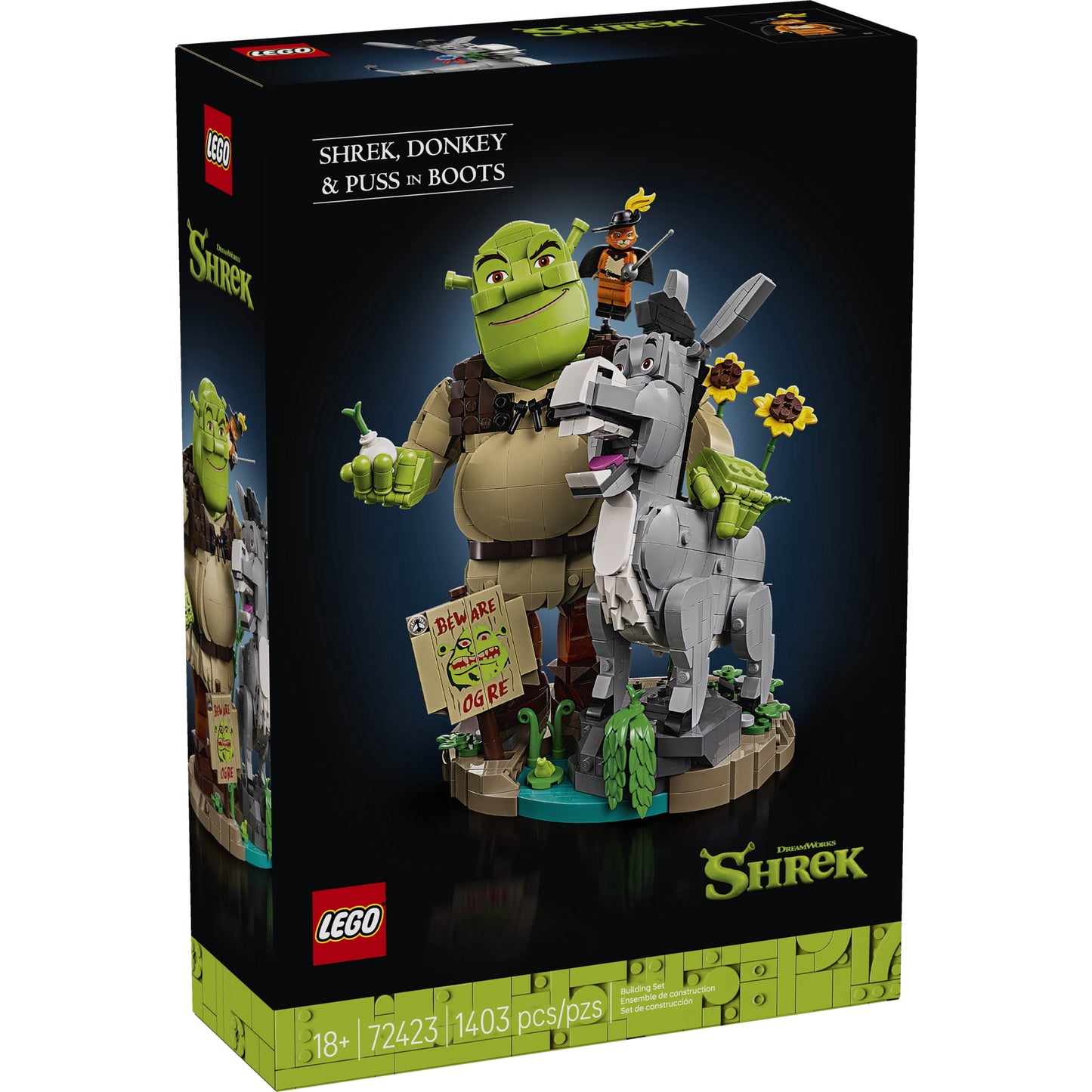 LEGO Shrek: Shrek, Donkey & Puss in Boots - Building Set for Adults, Ages 18+ - Father's Day Gift Idea - Movie Memorabilia for Home Office, Book Shelf Decor - Movie Gift for Women & Men - 72423