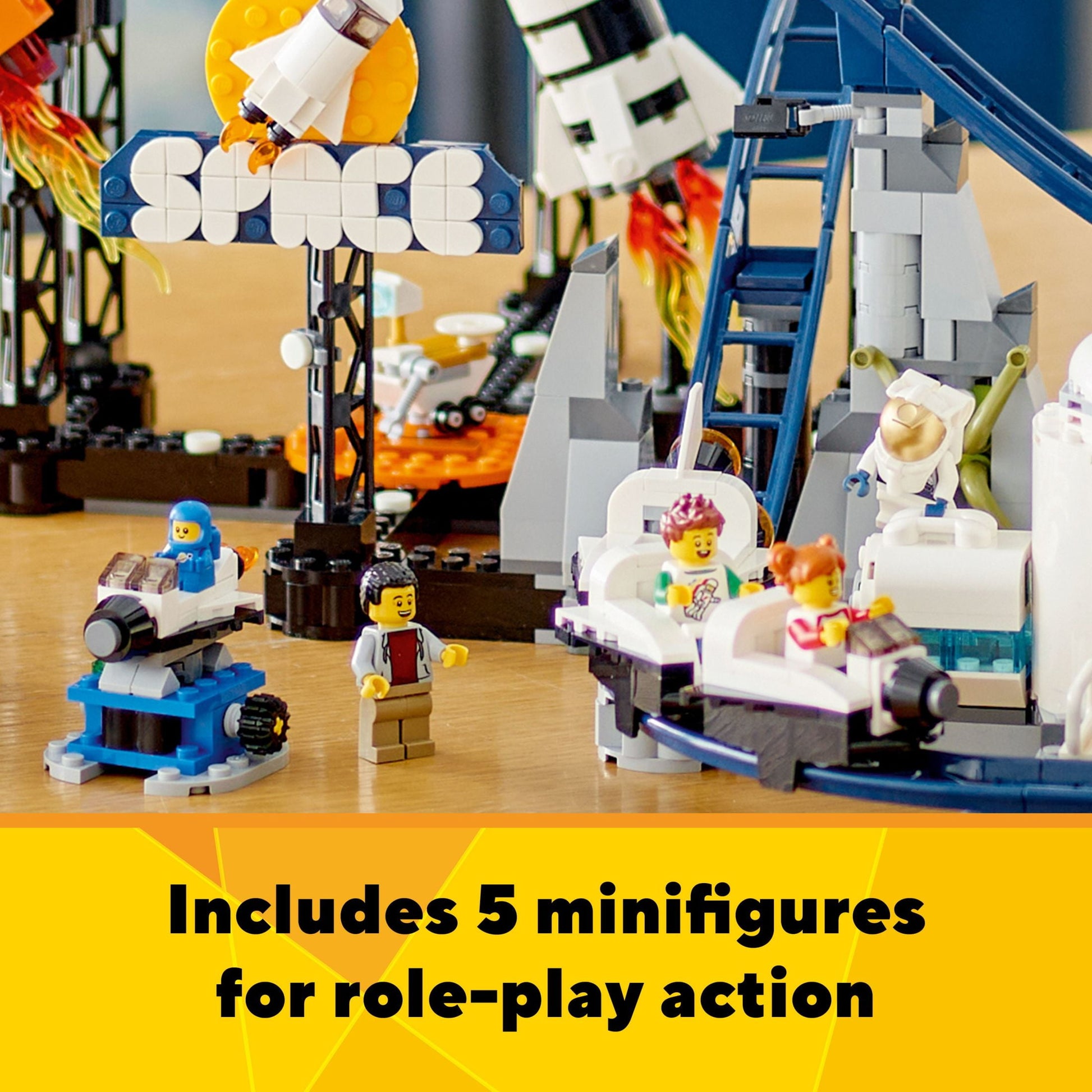 LEGO Creator 3 in 1 Space Roller Coaster, Rebuildable Amusement Park, Build as a Winding Roller Coaster or Drop Tower or Spinning Carousel, with 5 Minifigures, Building Toy Set for Kids Ages 9+, 31142